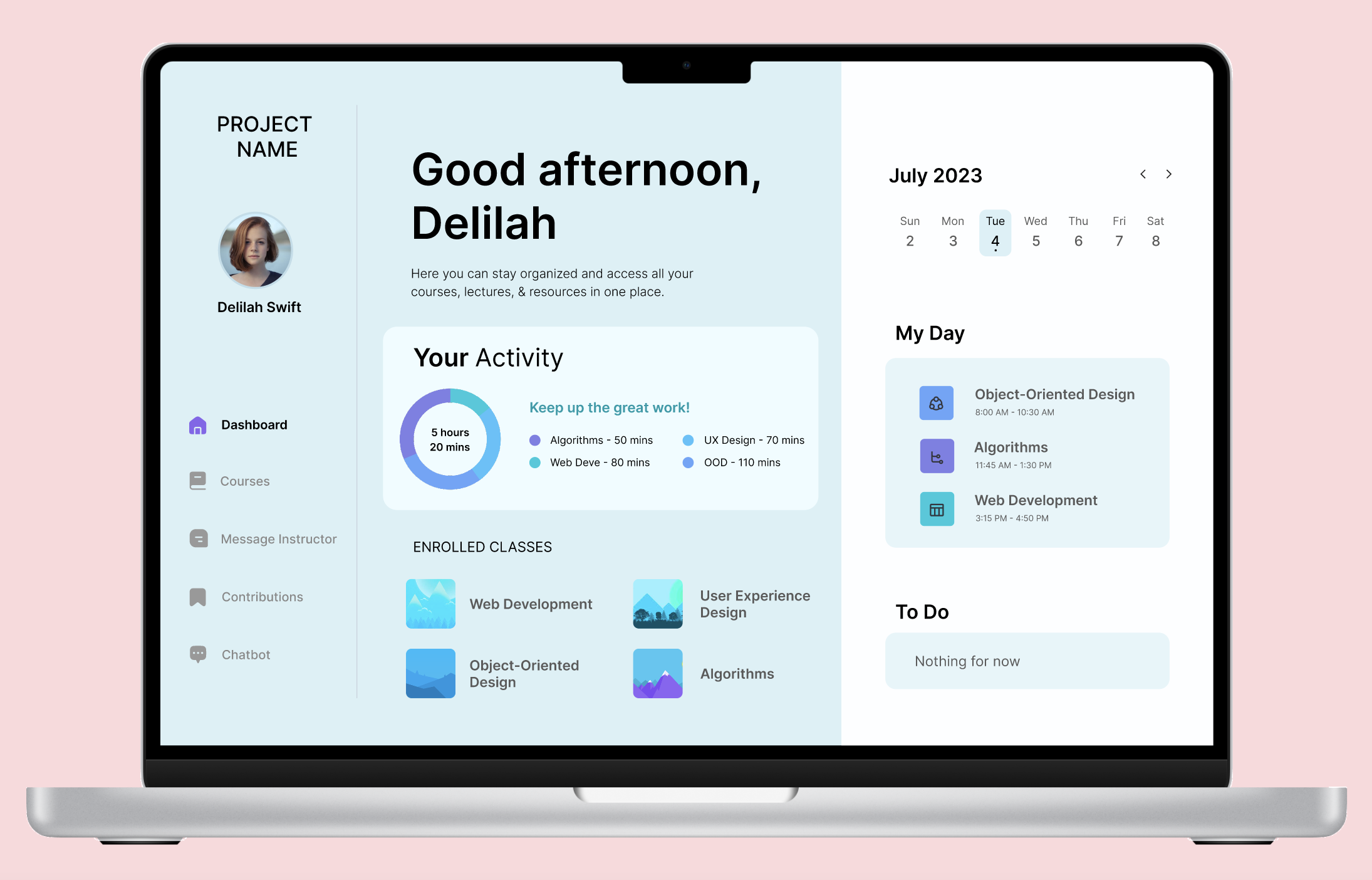 Prototype of the student dashboard